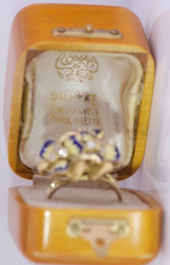 Antique Empire Faberge Ladies Flower Ring 18k Gold Enamel c1900's-ONE OF A KIND