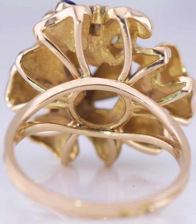 Antique Empire Faberge Ladies Flower Ring 18k Gold Enamel c1900's-ONE OF A KIND