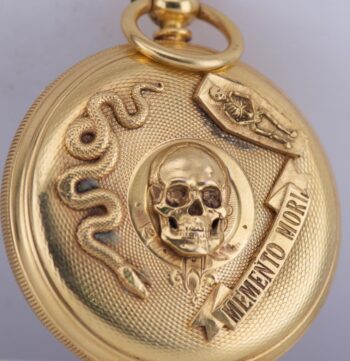 Antique Victorian Gilt Silver Pocket Watch – Memento Mori Skull Snake Case c1891