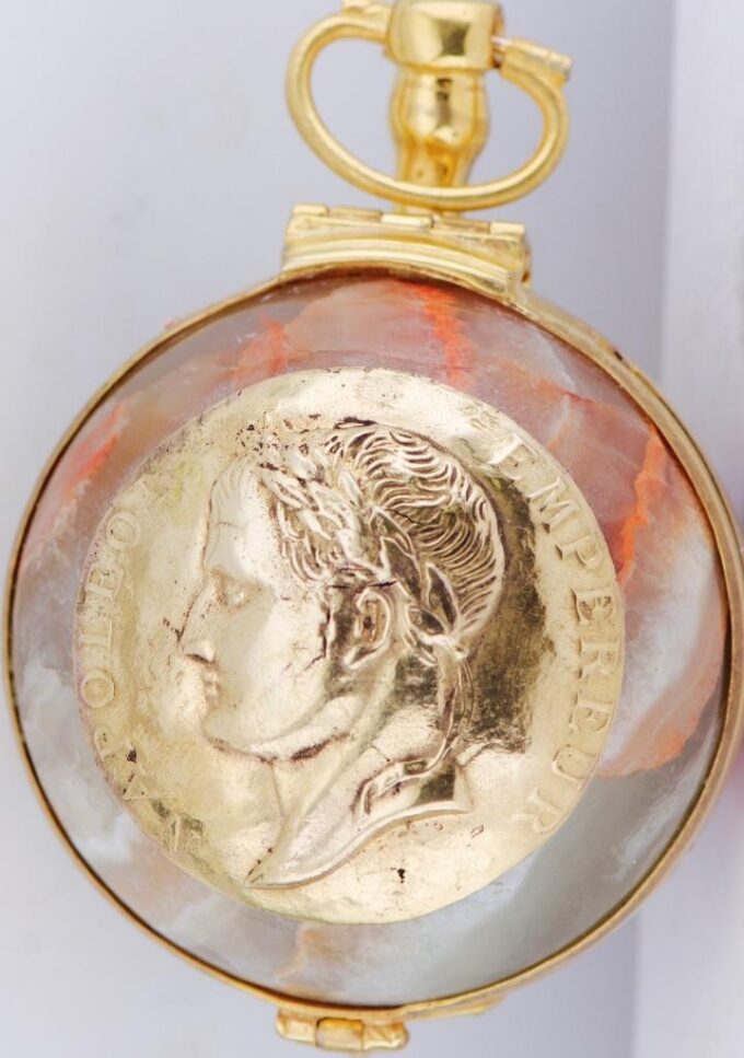 Antique Verge Fusee Ball Shape Agate Hard Stone Pocket Watch Napoleon I Era 1810