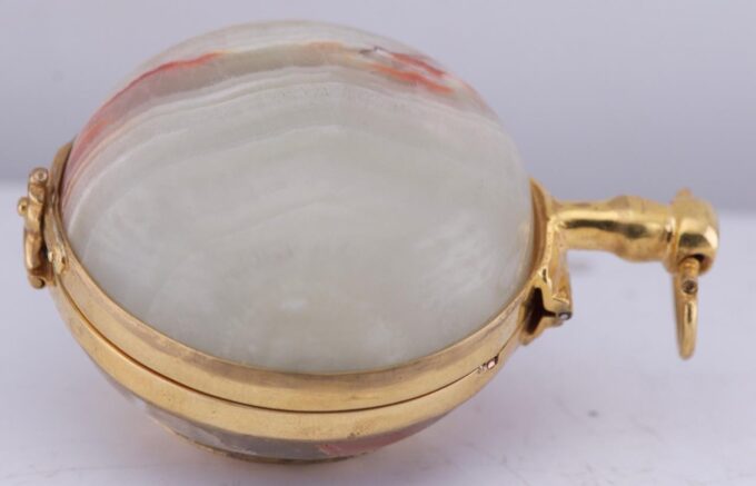 Antique Verge Fusee Ball Shape Agate Hard Stone Pocket Watch Napoleon I Era 1810