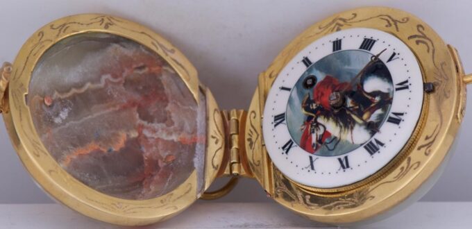 Antique Verge Fusee Ball Shape Agate Hard Stone Pocket Watch Napoleon I Era 1810