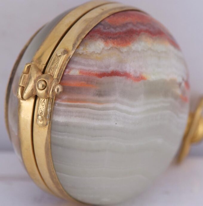 Antique Verge Fusee Ball Shape Agate Hard Stone Pocket Watch Napoleon I Era 1810