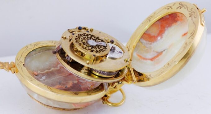 Antique Verge Fusee Ball Shape Agate Hard Stone Pocket Watch Napoleon I Era 1810