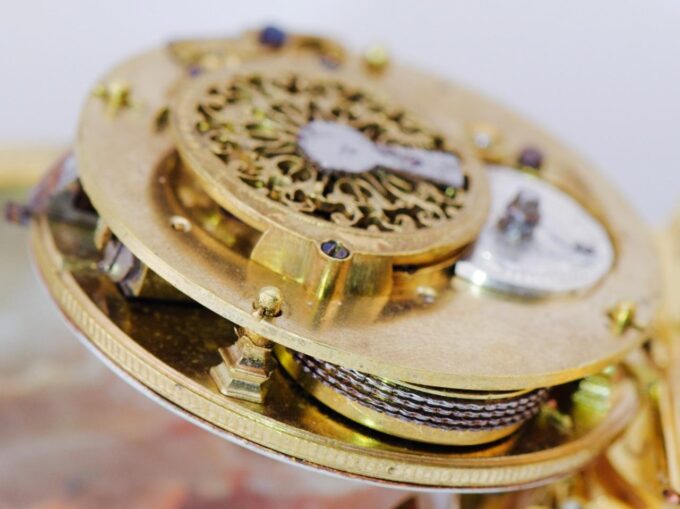 Antique Verge Fusee Ball Shape Agate Hard Stone Pocket Watch Napoleon I Era 1810