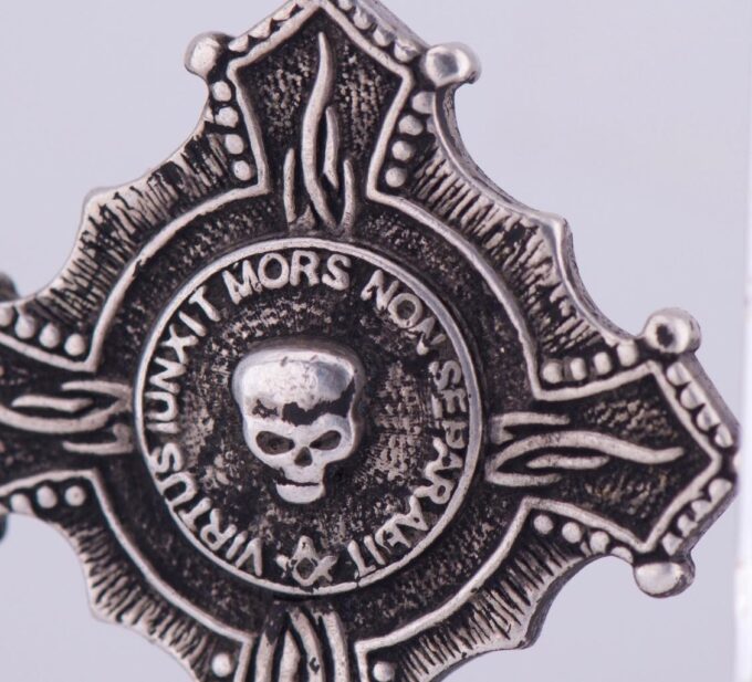 Antique 19th Century Silver Victorian Memento Mori Masonic Skull Cross Pendant