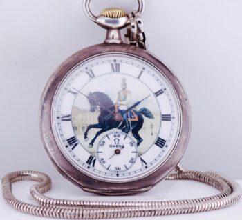 Antique Imperial Officer's Award Omega Silver Pocket Watch-Nicholas II on Horse