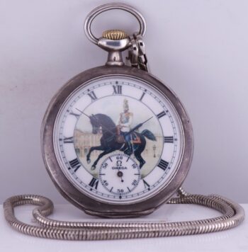 Antique Imperial Officer's Award Omega Silver Pocket Watch-Nicholas II on Horse
