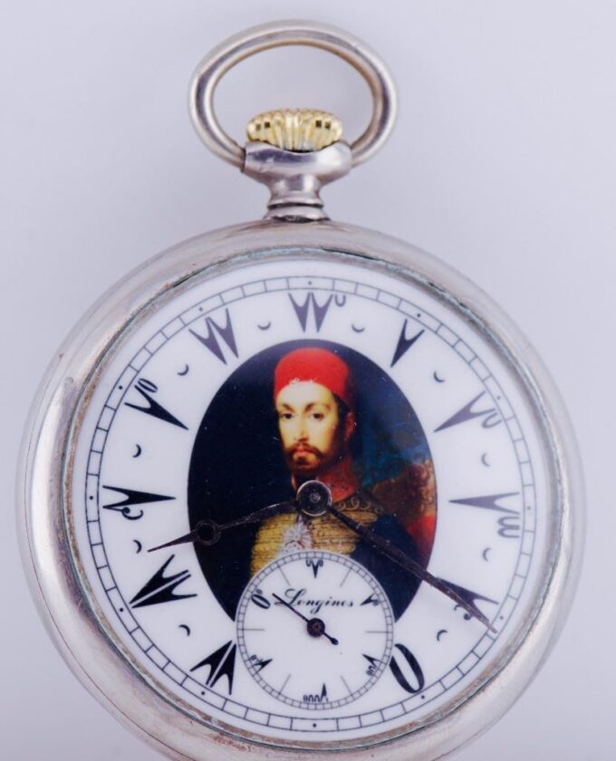Antique Longines Pocket Watch for Ottoman Market-Enamel Dial Portrait of Sultan