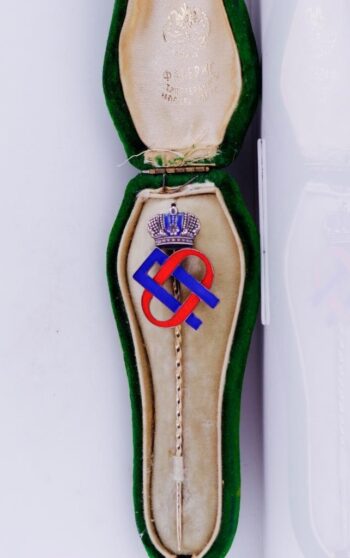 Antique Faberge Royal 14k Gold Enamel Monogram Pin Brooch Prince Oldenburgsky