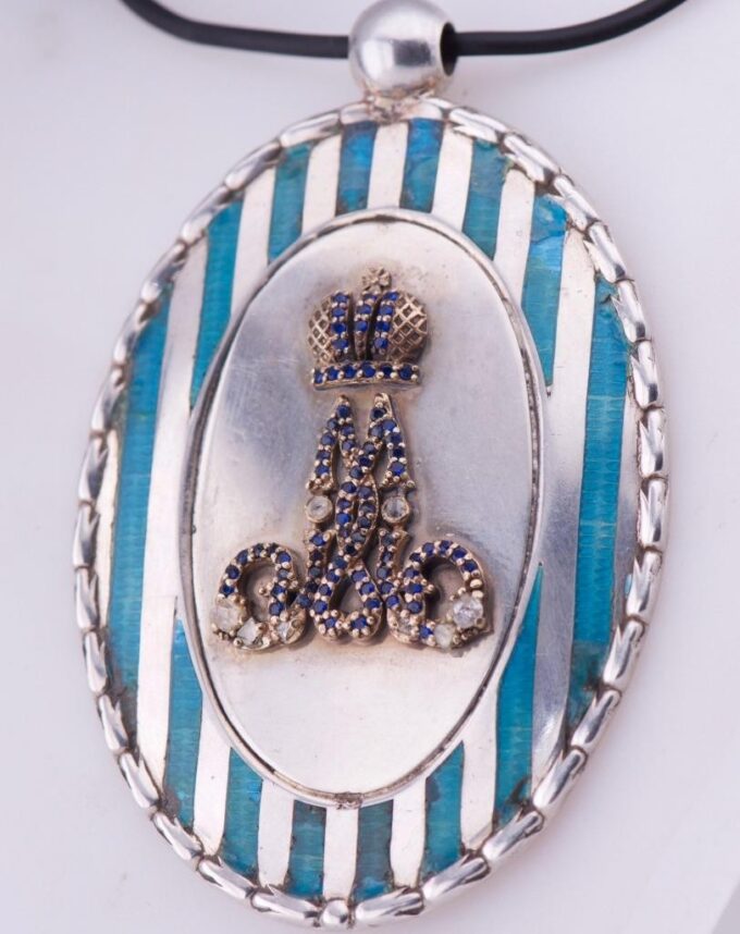 Antique Imperial Royal Award Silver Enamel Gold Sapphire Pendant Medallion c1891