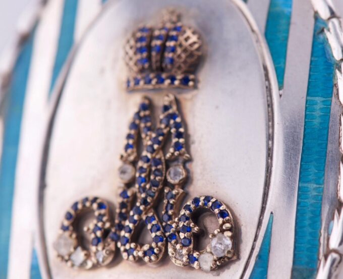 Antique Imperial Royal Award Silver Enamel Gold Sapphire Pendant Medallion c1891