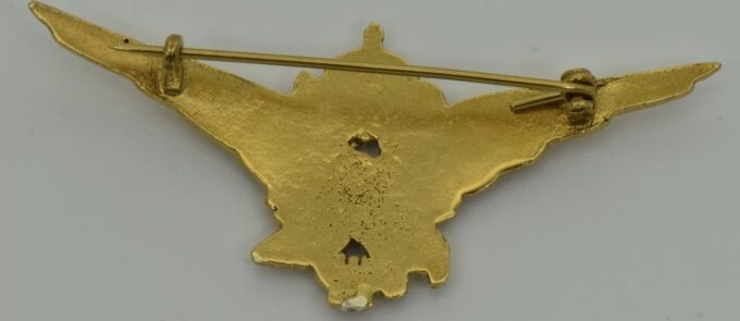 Rare WWII Bulgarian Royal military pilots ace award 18k gold plated silver badge