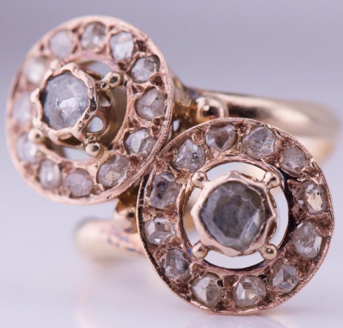 Antique Victorian Love Ladies Ring Toi et Moi 14k Gold 1.2ct Diamonds c1890's