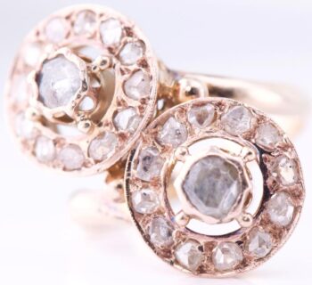 Antique Victorian Love Ladies Ring Toi et Moi 14k Gold 1.2ct Diamonds c1890's