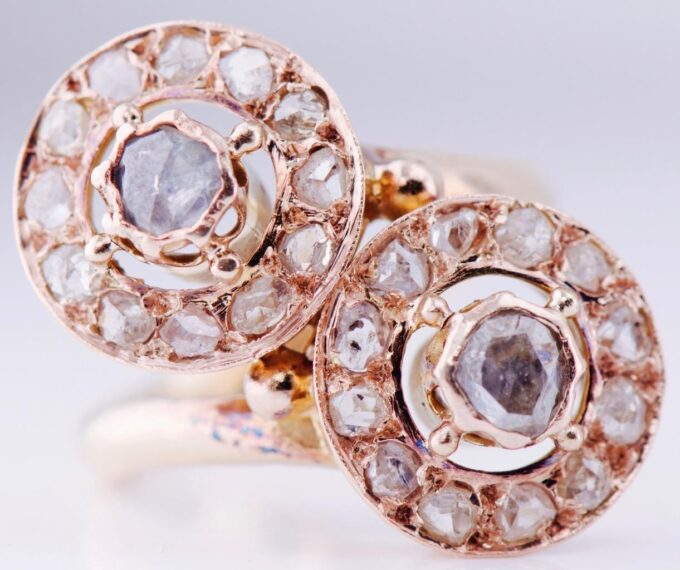 Antique Victorian Love Ladies Ring Toi et Moi 14k Gold 1.2ct Diamonds c1890's