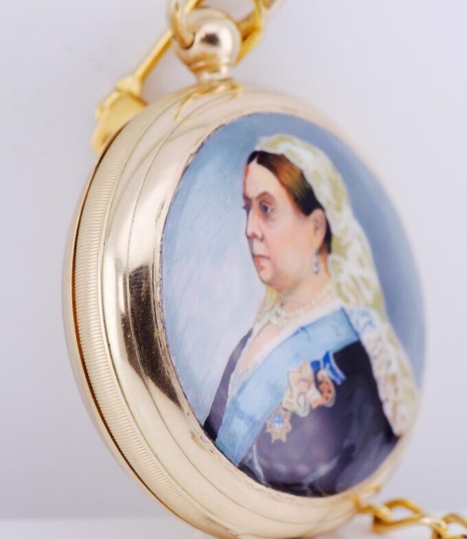 Antique Pocket Watch 18k Gold (112g)Hand Painted Enamel Portrait Queen Victoria
