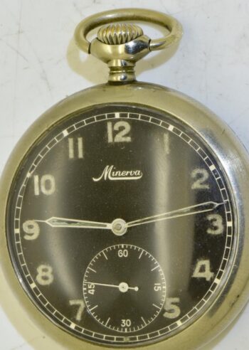 Antique Pocket Watch Minerva WWII Era Bulgarian Kingdom Pilot's Black Dial 1940
