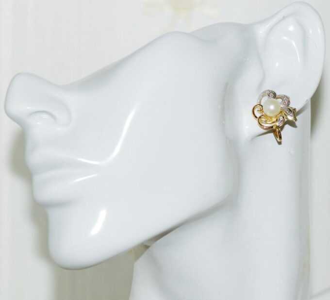 Antique Empire Era Earrings Set 18k Gold Diamond Pearls c1890 Boxed
