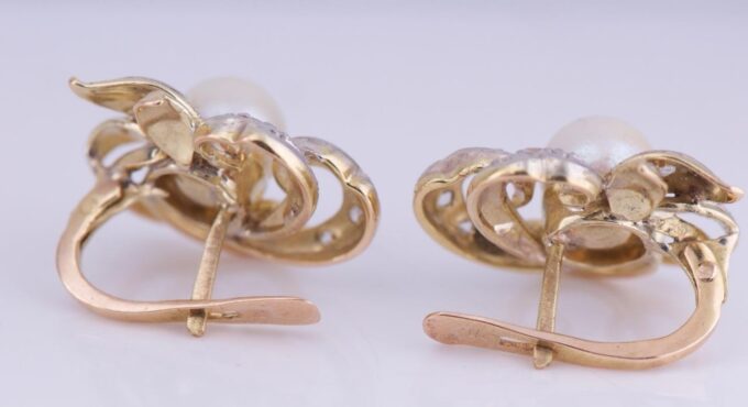 Antique Empire Era Earrings Set 18k Gold Diamond Pearls c1890 Boxed
