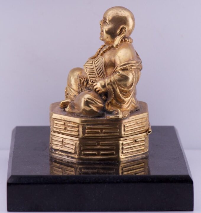 Antique Desk Clock Chinese Qing Dynasty Buddha Figure Gilt Bronze Verge Fusee