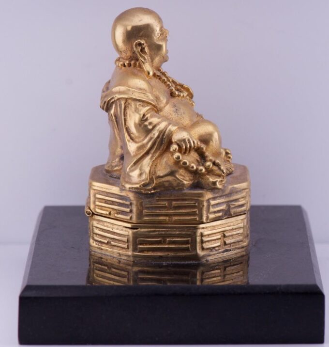 Antique Desk Clock Chinese Qing Dynasty Buddha Figure Gilt Bronze Verge Fusee