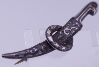 Antique Imperial Russ Tsar's Era Silver and Niello Brooch in Form of Shashka