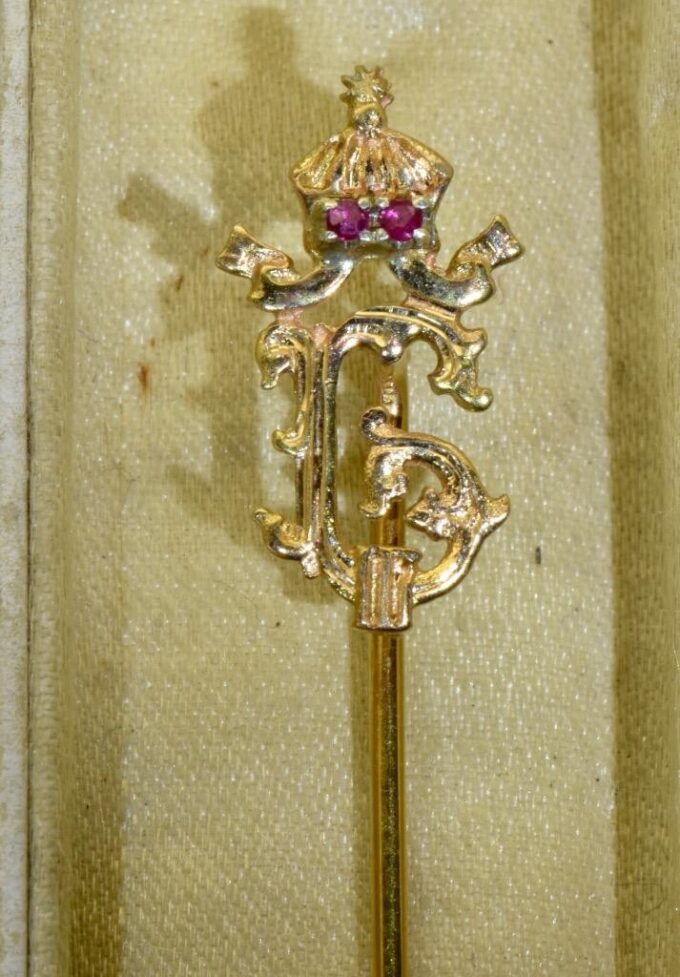 WWII Bulgarian Kingdom Officer's Award Lapel Pin 14k Gold Rubies-Box-Owner CDV