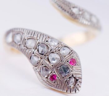 Antique Empire 14k Gold Diamond Ruby Snake Serpent Ladies Ring c1880's.