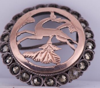 Antique Egypt 800 Silver and Rolled Gold Hand Engraved Pierced Brooch c1940's