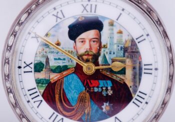 Antique Imperial Russ Silver Pocket Watch Tsar's Nicholas II on Enamel Dial