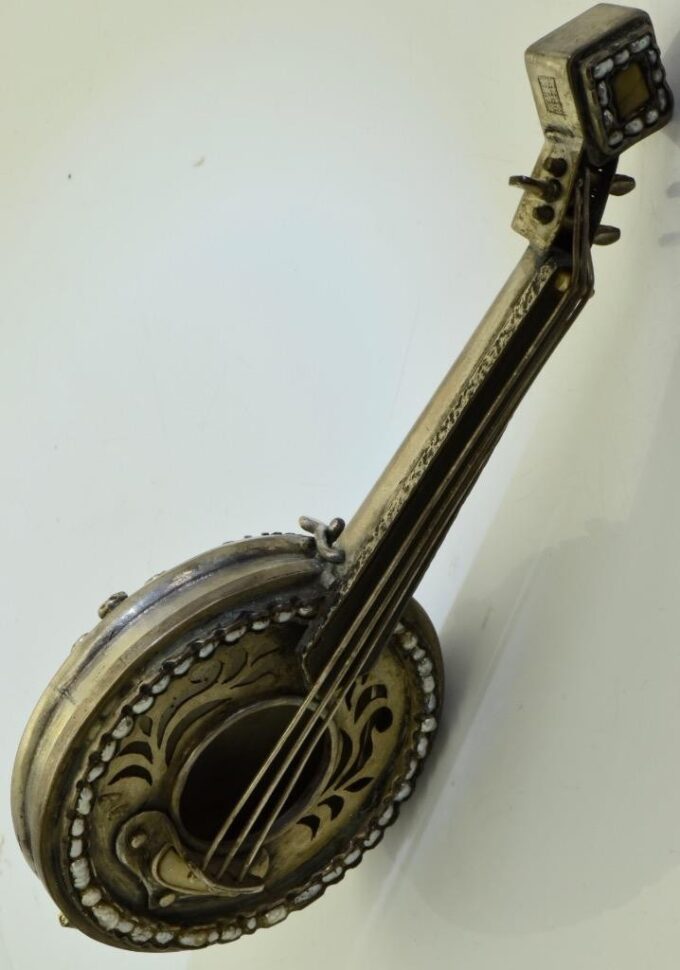 Imperial Russ Silvered Malachite Mandolin Box for Pocket Watch-Masonic c1880's