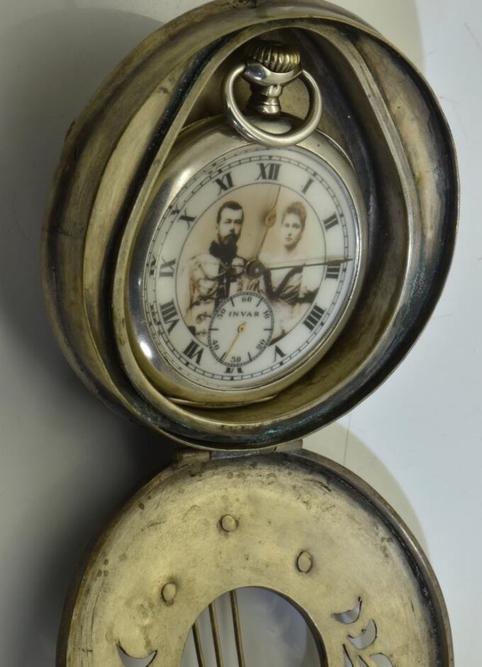 Imperial Russ Silvered Malachite Mandolin Box for Pocket Watch-Masonic c1880's