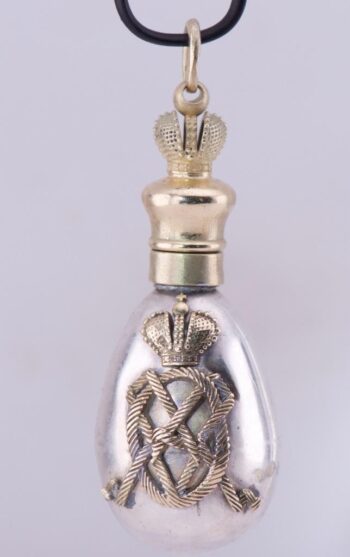 Antique Empire Era FABERGE Silver Gold Perfume Bottle Pendant 1880-Empress Maria
