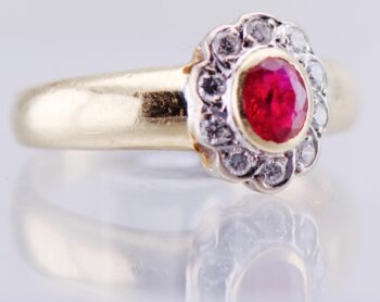 Antique French Art Deco Chaumet Ruby & Diamond 18k Gold Ring c1930s Original Box