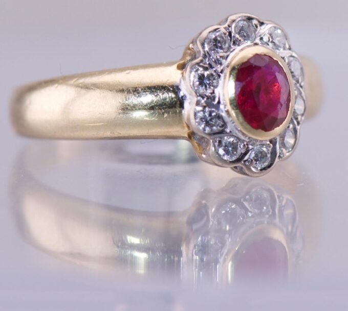 Antique French Art Deco Chaumet Ruby & Diamond 18k Gold Ring c1930s Original Box