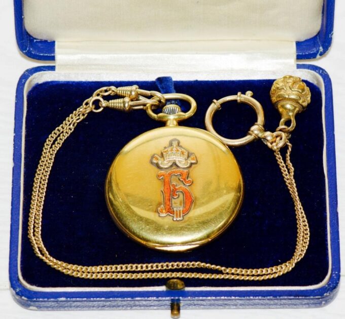 Antique Longines Pocket Watch Gilt Enamel Bulgarian Royal Award WWI Era Boxed