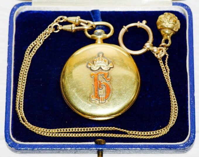 Antique Longines Pocket Watch Gilt Enamel Bulgarian Royal Award WWI Era Boxed