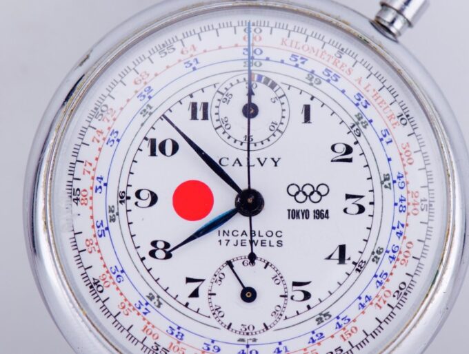 RARE Vintage Calvy Olympic Chronograph Pocket Watch for Tokyo 1964 Olympic Games