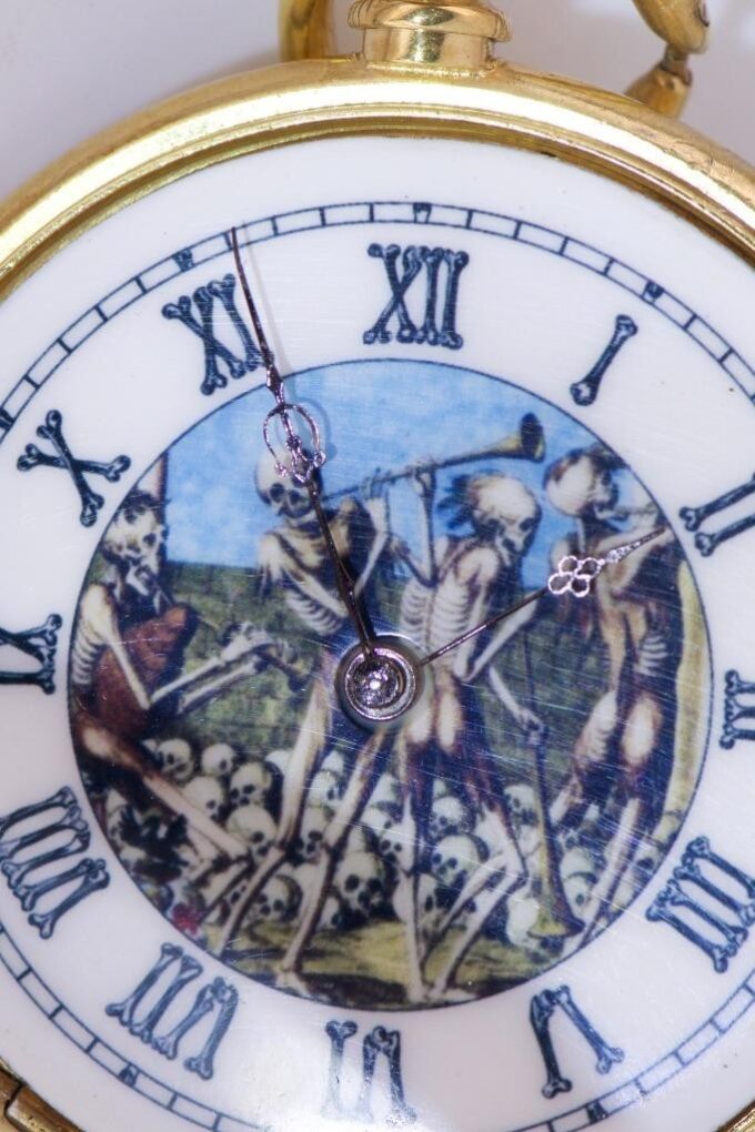 Antique Victorian Era “Memento Mori” Pocket Watch Gold-Plated Silver Case c1850