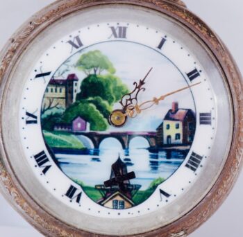Antique Swiss Silver Automaton Pocket Watch Windmill Scene Enamel Dial c1890's