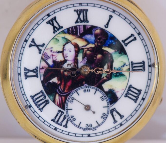 Antique Victorian Gilt Silver Pocket Watch – Memento Mori Ouroboros Skull 1890s