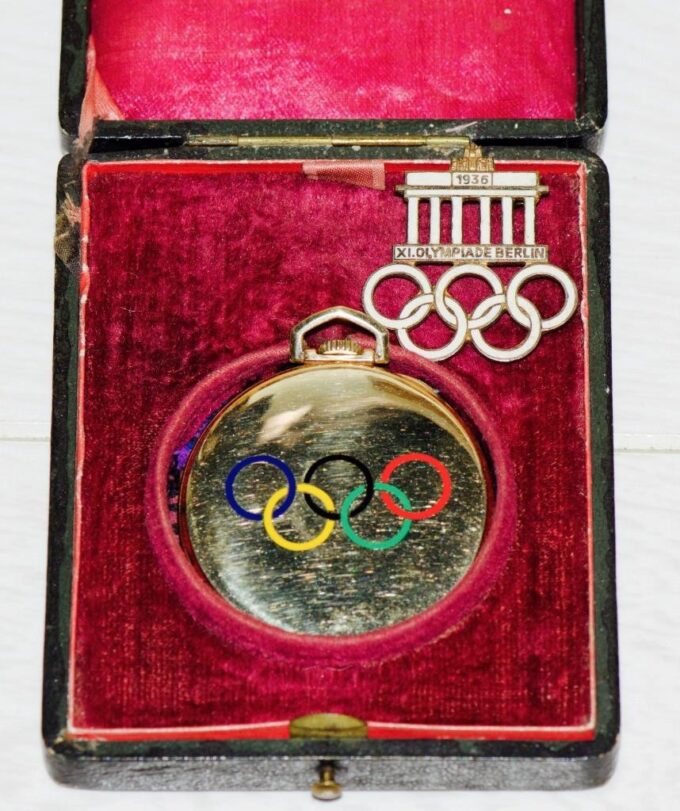 Antique Jules Jürgensen 14k Gold Enamel Pocket Watch 1936 Berlin Olympic Game
