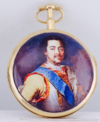 Antique Imperial 18kt Gilt Silver Enamel Verge Fusee Pocket Watch-Tsar Peter I