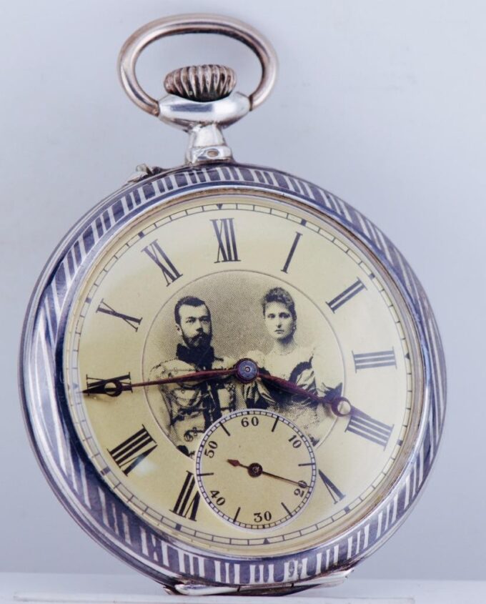 Antique Imperial Pocket Watch Silver and Niello Case Awarded by Tsar c1900's