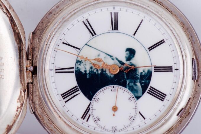 Antique Imperial Pocket Watch Silver Niello Case Hunting Scene Tsar Nicholas II