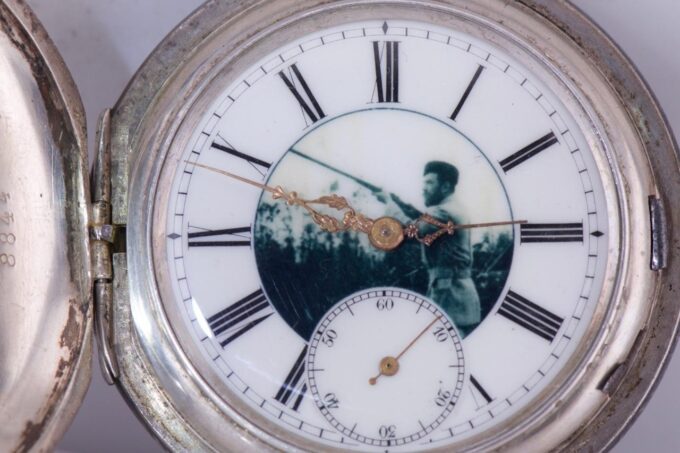 Antique Imperial Pocket Watch Silver Niello Case Hunting Scene Tsar Nicholas II