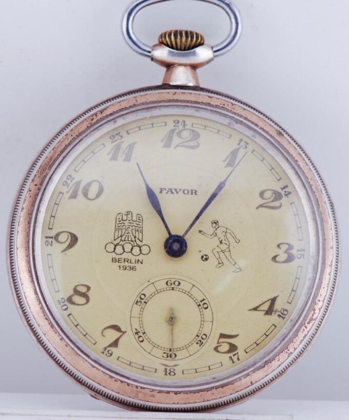 Antique Award Silver Pocket Watch for 1936 Berlin Olympic Game Football Prize