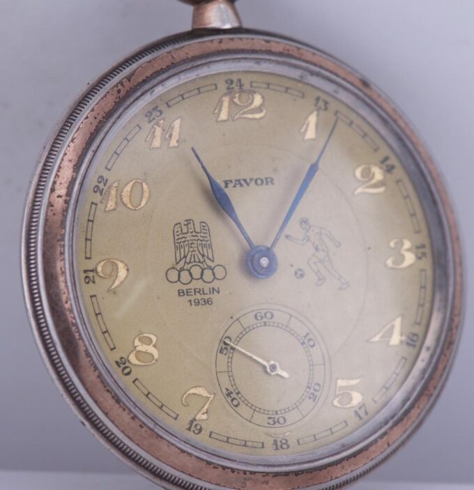 Antique Award Silver Pocket Watch for 1936 Berlin Olympic Game Football Prize