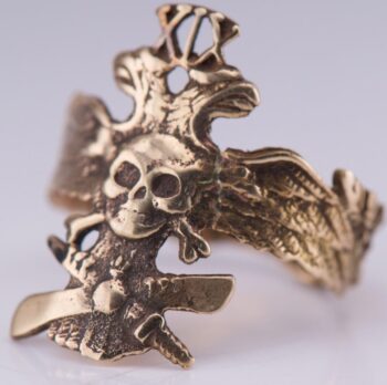 Antique Imperial Faberge WWI 14k Gold Pilot Skull Ring 19th Death Glory Regiment